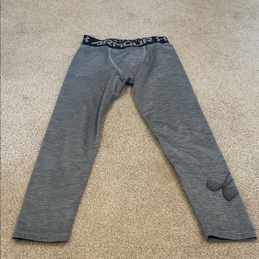 Under Armour Gray Kids' Compression Leggings with Logo Waistband
